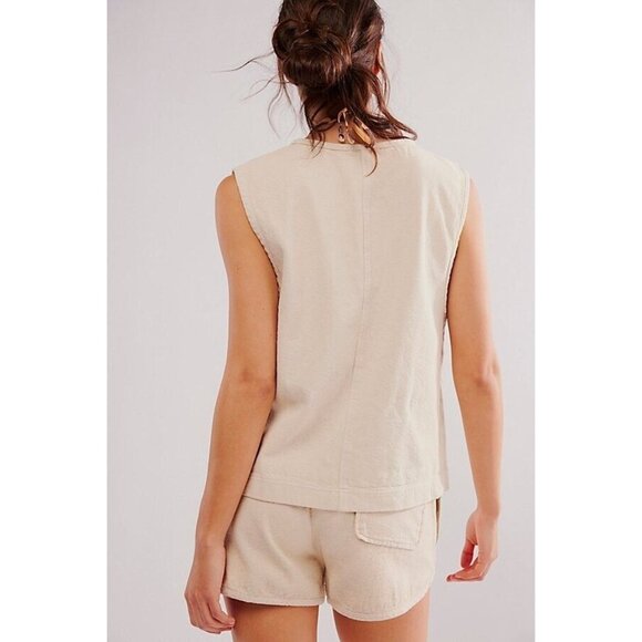 FREE PEOPLE So Fresh Neutral Wet Plaster Vest Shorts Set Size Medium NEW NWT - Picture 2 of 5
